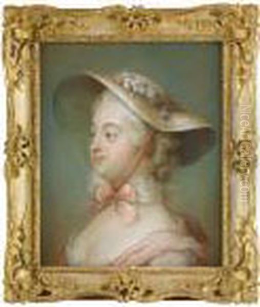 Portratt Av Juliana Dorotea
Henck Barandes Schaferhatt Av Halmflata Med Blommor Kring Kullen Och
Skart Hakband - Brostbild - view 1