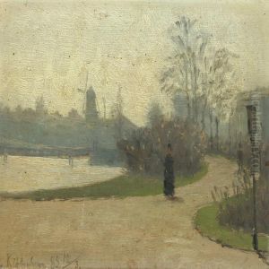 Scenery From Oerstedparken With Walking People by Marie Luplau