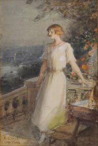 Jeune Femme Sur Un Balcon, La Nuit by Albert Lynch