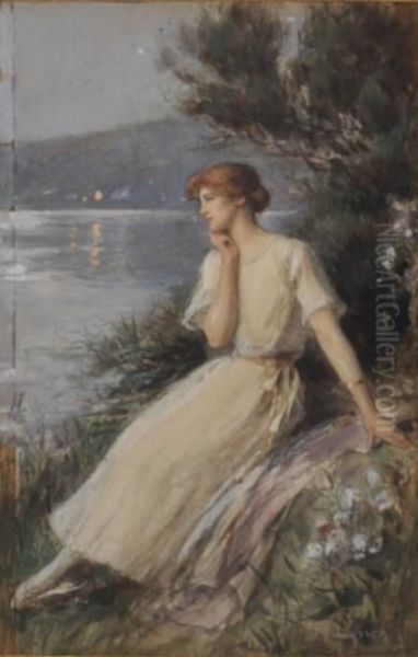 Jeune Femme Pensive Au Bord De L'eau - view 1