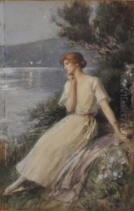 Jeune Femme Pensive Au Bord De L'eau by Albert Lynch