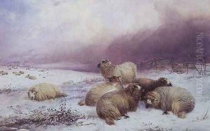 A Winter Landscape with Sheep by Thomas Francis Wainewright