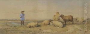 A young shepherd boy with his flock at Barking, Essex (illustrated) by Thomas Francis Wainewright