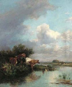 Cattle watering by Thomas Francis Wainewright