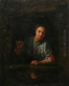 Meisje Met Fruitschaal In Vensteropening by Nicolaes Maes