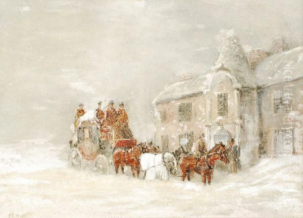 Coaching Scene In The Snow Outside An Inn - view 1