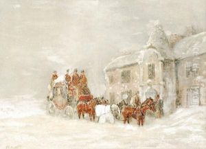 Coaching Scene In The Snow Outside An Inn