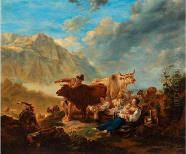 Kuhhirtenfamilie Im Hochgebirge - view 1