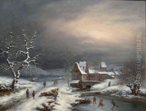 Jeux D'enfants Sur Une Riviere Gelee