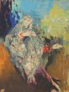 Dancing Peasant Woman In A Colourful Shawl by Philippe Andreevitch Maliavine