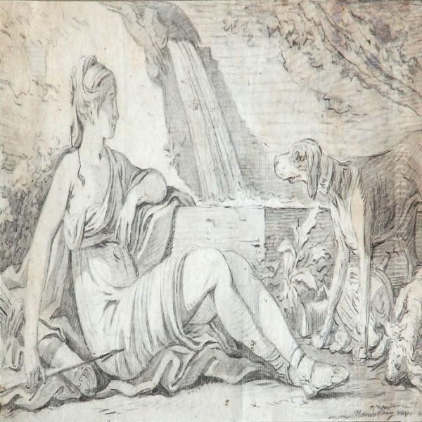 A Pair Of Allegories In The 
Shape Of A Sitting Woman With A Dog And Spear And A Sitting Woman 
Surrounded By Fruit - view 1