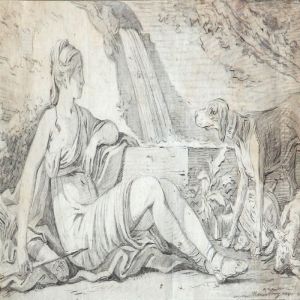 A Pair Of Allegories In The 
Shape Of A Sitting Woman With A Dog And Spear And A Sitting Woman 
Surrounded By Fruit