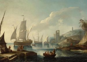 Idealized Harbour View With Figural Staffage