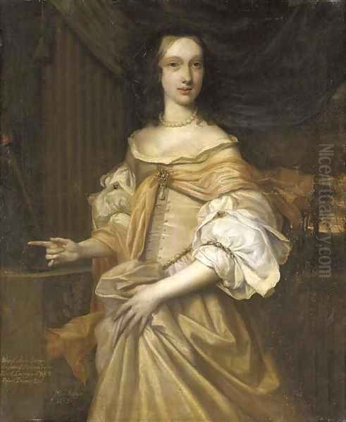 Portrait of Lady Catherine Dormer, three-quarter-length, in a pink dress with jewels and a pearl necklace, by a column - view 1
