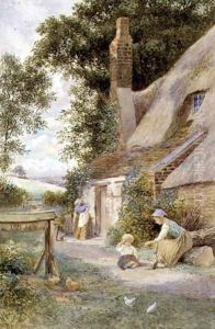 Figures by a Cottage by Robert Hollands Walker
