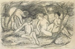 Vier Weibliche Akte In Einer Landschaft by Franz Marc