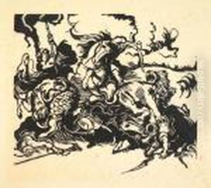 Lowenjagd - Nach Delacroix by Franz Marc