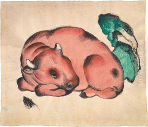 Liegender Roter Stier - Tierstudie Iii by Franz Marc