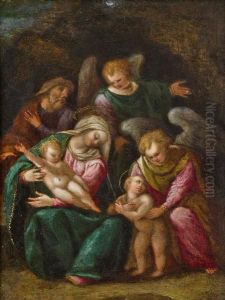Die Heilige Familie Mit Johannesknaben Und Zwei Engeln by Girolamo Marchesi da Cotignola