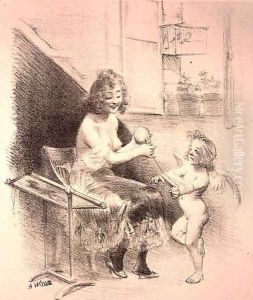 Impatience, original drawing for Les Maitres de l'Affiche by Adolphe Willette