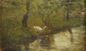 Ducks And Ducklings On A Riverbank