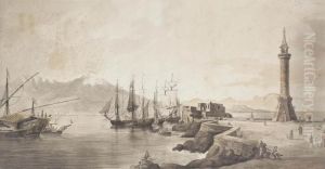 Shipping In The Bay Of Naples With The Old Molo, Vesuvius by William Marlow