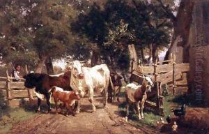 A Farmyard Scene by Eduard Weichberger