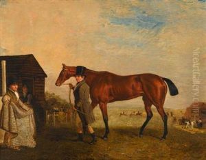 'pastime' A Bay Filly, Led By One Of Her Trainers, With A Groom In Attendance by Benjamin Marshall