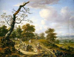 A hilly landscape with a hawking party, 1661 by Jan Wijnants