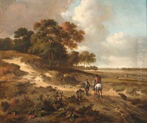 Sportsmen on a path in the dunes by Jan Wijnants