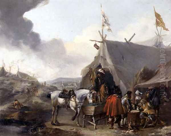 Cavalrymen at a military encampment - view 1