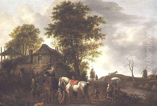 A landscape with a cottage and horsemen - view 1