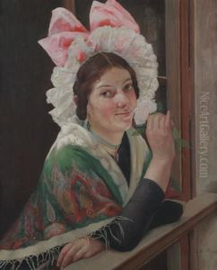 Young Woman With Gardenia At Balcony Window by Charles Maurin