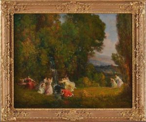 Maiden Frolicking In Pastoral Landscape