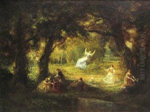 An Idyllic Landscape With Elegant Ladies Inthe Woods