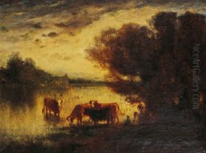 Vaches En Bord De Riviere