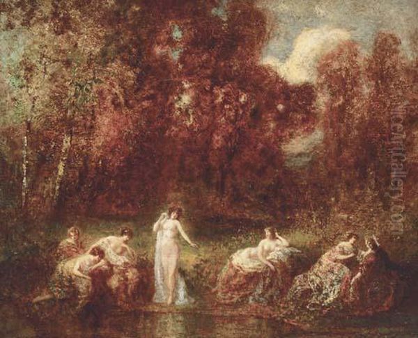Ladies At A Pond In A Wooded Clearing - view 1