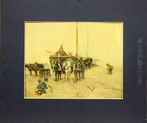 Bomschuiten Op Het Strand Met Figuren En Paarden by Anton Mauve