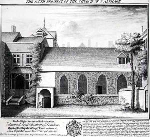 The South Prospect of the Church of St. Alphage, engraved by William Henry Toms (c.1700-50) 1736 by Robert West