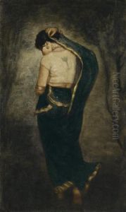 Untitled (woman In A Blue Sari) by Hemendranath Mazumdar