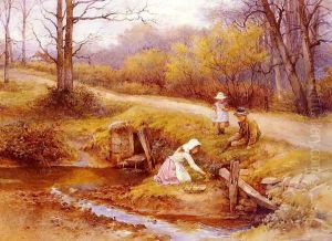 Gathering Primroses by Charles Edward Wilson