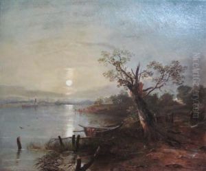 Rowing-boat By The Lochside, Moonlight by Horatio McCulloch