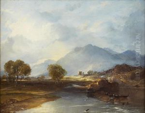 A Highland River Landscape With Distant Tower