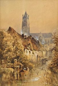 View On The Canal In Bruges, Belgium (painted On The Spot) by William Bingham McGuinness
