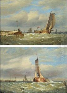 Dutch Sailing Vessels Off The Coast by William Meadows