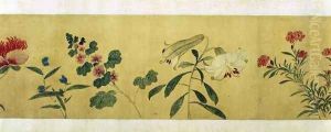 A detail of flowers from a handscroll of a Hundred Flowers, 1562 by Guxiang Wang