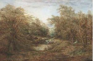Children by a woodland stream by Harry Wallace