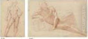 A Standing Male Nude Holding A Sling, Probably A Study For A David by Lieven Mehus