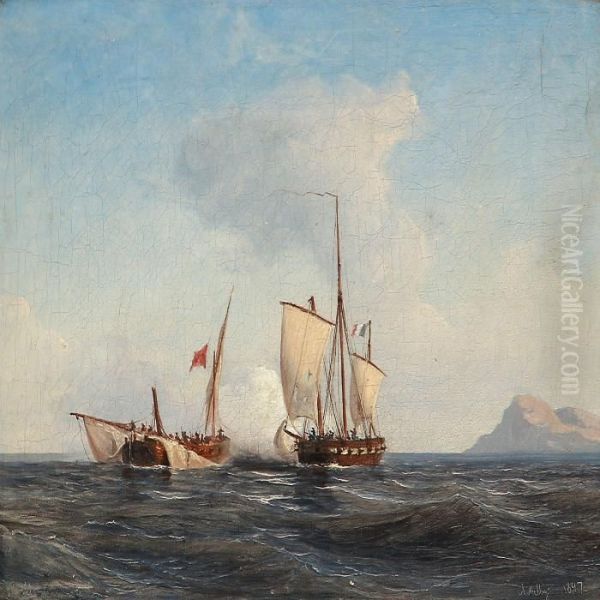 Two Sailing Ships Fighting Against Each Other - view 1