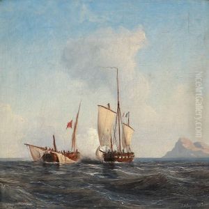 Two Sailing Ships Fighting Against Each Other by Anton Melbye